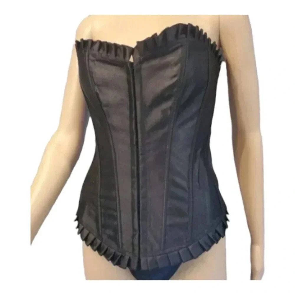 Black Ruffle Corset, Women's Full  Lace Up high end fashion Lingerie